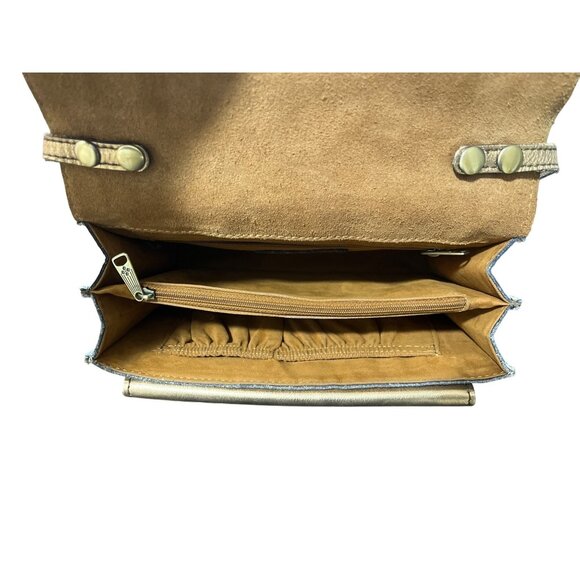 Patricia Nash Crossbody Bag Cassano Herringbone Tweed Buckled Tan Gold Cream - Picture 5 of 10